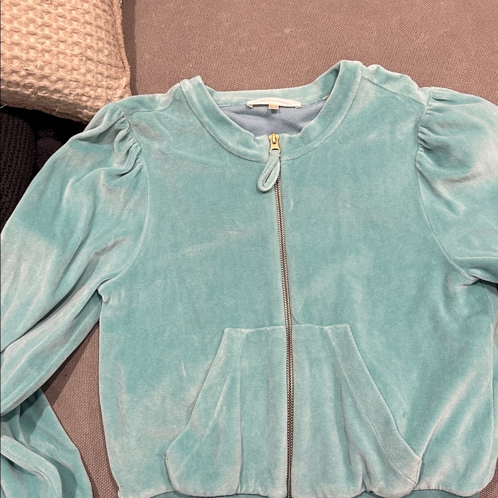 Loveshackfancy Aqua Velour Jacket - image 1